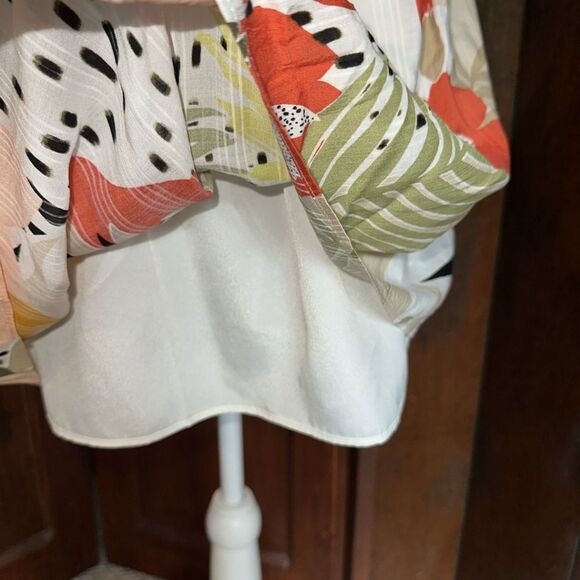 Women's LOFT Orange Floral Smock Waist Flare Short Lined Skirt Size Small EUC‎ - Picture 2 of 5